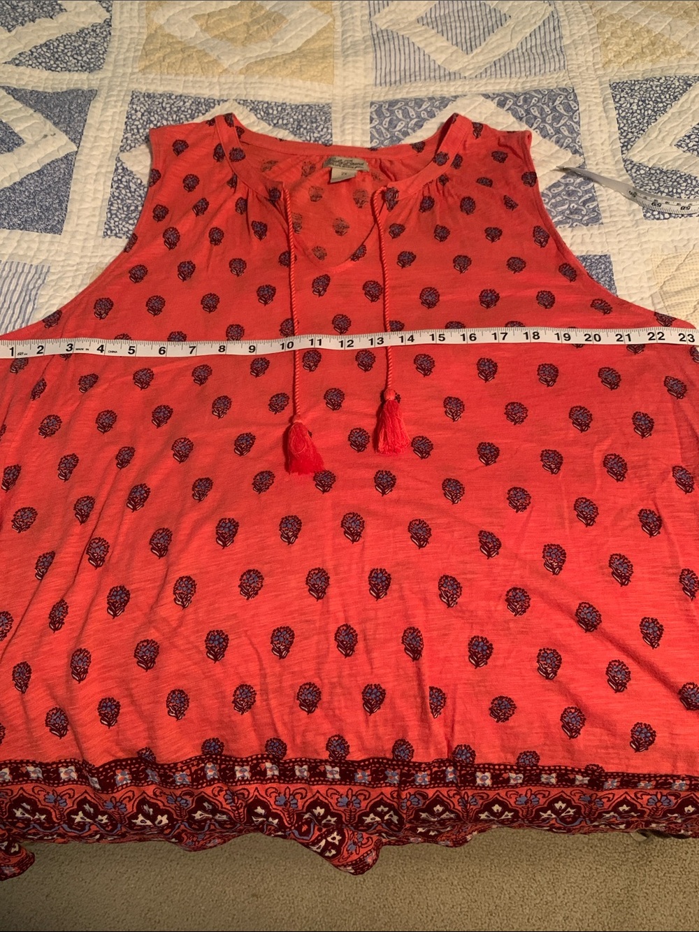 Lucky Brand 2x Coral-Orange with Navy Print Tunic Sleeveless Lightweight Vented - Picture 7 of 10